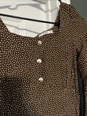 Mango Brown Polka Dot Button-Front dress